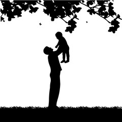 Father plays with his child in the park, one in the series of similar images silhouette