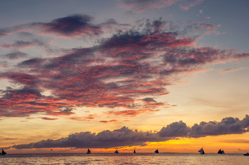 Beautiful sunset at Boracay beach, Philippines