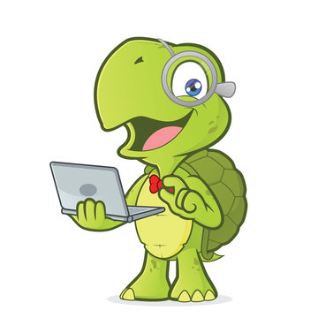 Turtle holding a laptop