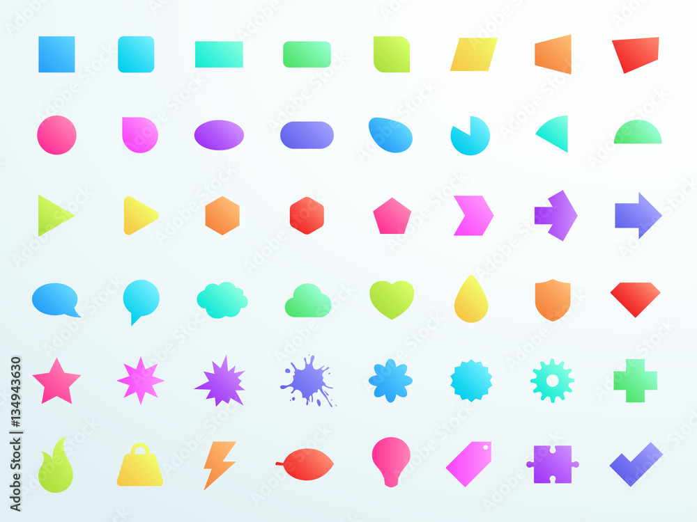 Poster big colourful gradient generic icon shapes set vector