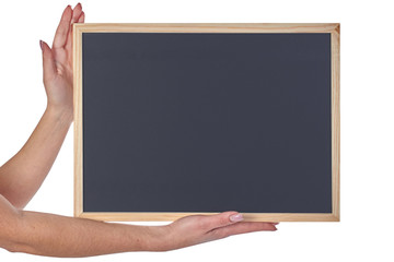 Woman hand holding blank 