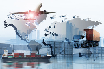 Global logistics network  concept, Air cargo trucking rail transportation maritime shipping On-time delivery