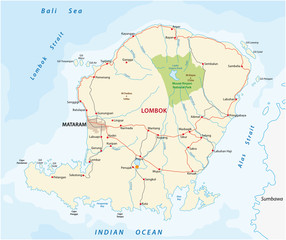 Fototapeta premium road map of the indonesian island of Lombok