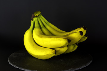 Bunch of banana isolated on black, fruit, healthy, fresh banana, black background.