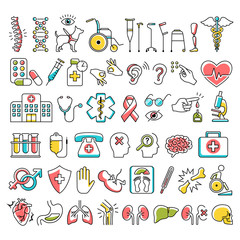 Disability and Medical Icons Signs Isolated on White