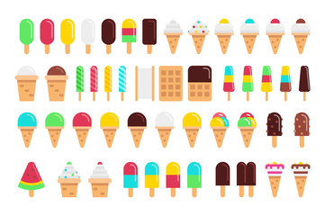 Kinds of ice cream vector flat isolated on white background. Different colorful ice cream vector set of illustrations