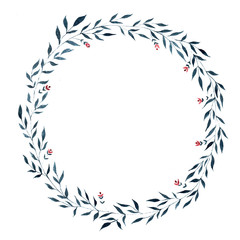 Fototapeta na wymiar watercolor vegetative wreath, form a circle