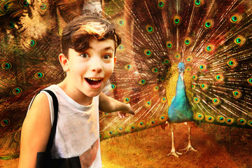 teen boy with pea cock in asian zoo © ulianna19970