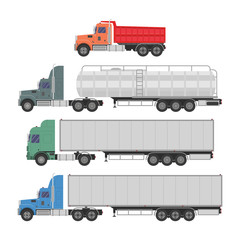 Trucks and trailers on a white background