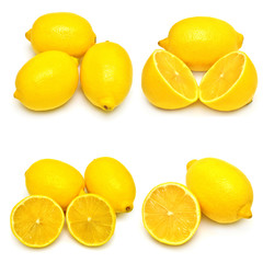 Collection cut lemons isolated on white background. Tropical fru