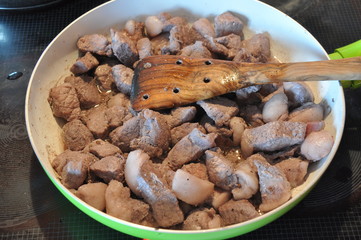 Afelia. Cypriot national dish of marinated and stewed pork in aromatic spices.