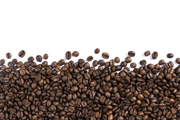 Coffee beans isolated on white background with copy space for text. Coffee background or texture concept.