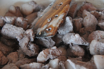 Afelia. Cypriot national dish of marinated and stewed pork in aromatic spices.