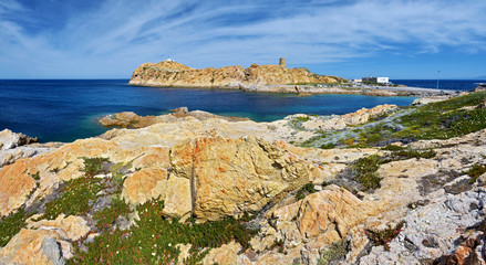 Panorama of Pietra Islet landscape in Corsica