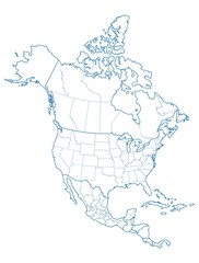 Obraz premium Mapa Ameryki Północnej