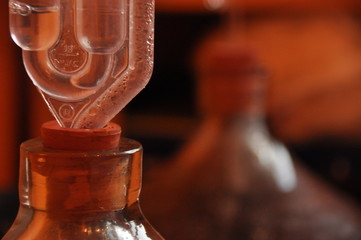 Jug of wine. Production wina.Proces fermentation.