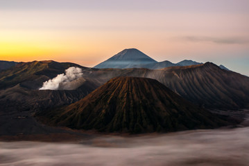 Fototapeta premium Sunrise at volcano Mount Bromo, early
