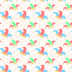 Fototapeta premium Seamless pattern with jester hat. April Fool's day background. Vector illustration