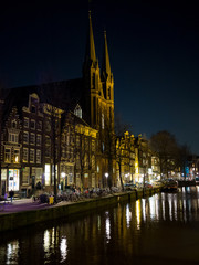 Nightview in Amsterdam with reflections