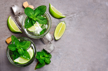 Mojito in a glass, top view
