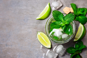 Mojito in a glass, top view