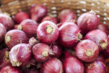 shallots with soft-focus in the background