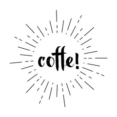 coffee lettering sign in vector rays