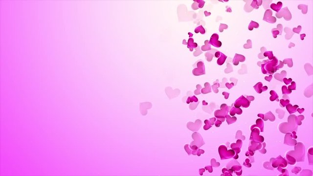 Beautiful pink background with falling hearts on Valentine's Day
