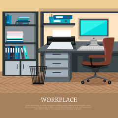Workplace Concept Vector Web Banner in Flat Design