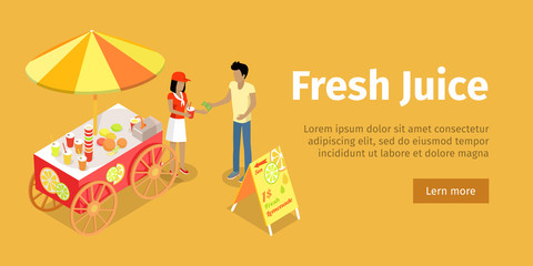 Fresh Juice Conceptual Isometric Vector Web Banner