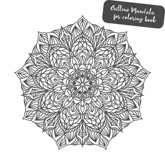 Outline Mandala for coloring book. Decorative round ornament.