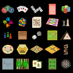 board games flat icon set