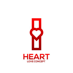 Letter I heart Red color logo,Valentine Day Love Concept Logotype