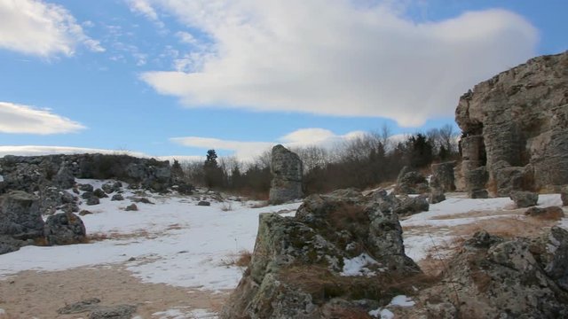 Pobiti kamani, natural rock formations in Varna, Bulgaria, The Stone Desert, stone columns, a desert-like rock phenomenon