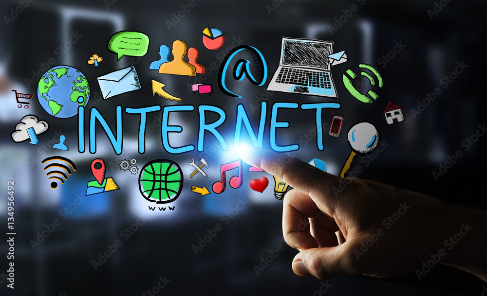Canvas Prints man touching hand drawn internet presentation