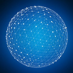 Abstract connection web sphere with spot and lines 3D rendering