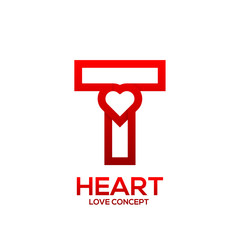 Letter T heart Red color logo,Valentine Day Love Concept Logotype