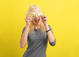 Woman holding condoms