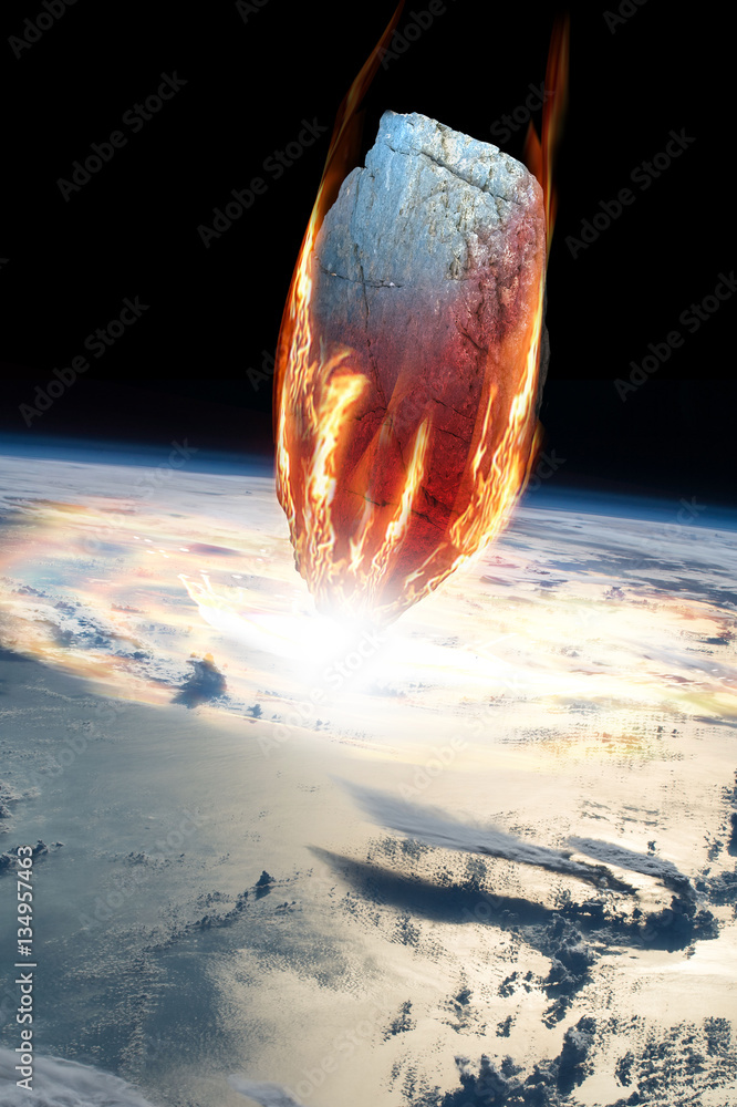 Canvas Prints a massive asteroid enters earth's atmosphere and impacts the planet - elements of this image furnish