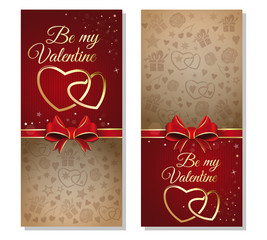 Naklejka premium Valentine's Day design. Be my Valentine. Set retro background with red ribbon and bow for Valentine's Day. Vector flyer templates