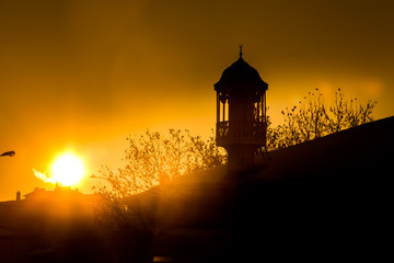 Fototapeta na wymiar Sunrise in a mosque in Konya