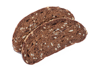 slice of black rye bread isolated. Closeup view
