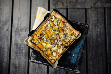 Puff pastry with pumpkin and gorgonzola cheese - obrazy, fototapety, plakaty