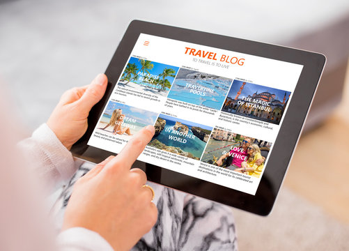 Travel blog on tablet computer