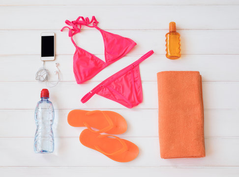 Set of items for sunbathing