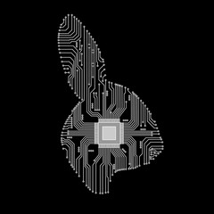 Naklejka premium Abstract rabbit. Rabbit as an electronic circuit. Vector illustration.