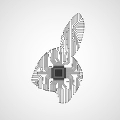 Abstract rabbit. Rabbit as an electronic circuit. Vector illustration.
