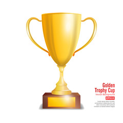 Golden Trophy Cup. Isolated On White Background Vector Illustration