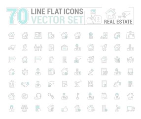 Vector graphic set. Icons in flat, contour, thin and linear design.Real estate.Simple isolated icon on white background.Concept illustration for Web site, app.Sign, symbol, emblem.