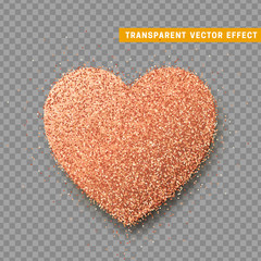 Valentines Day heart isolated, transparent vector effect background. Festive decorations bright glitter placer. Holiday love decor illustration. Beautiful design element